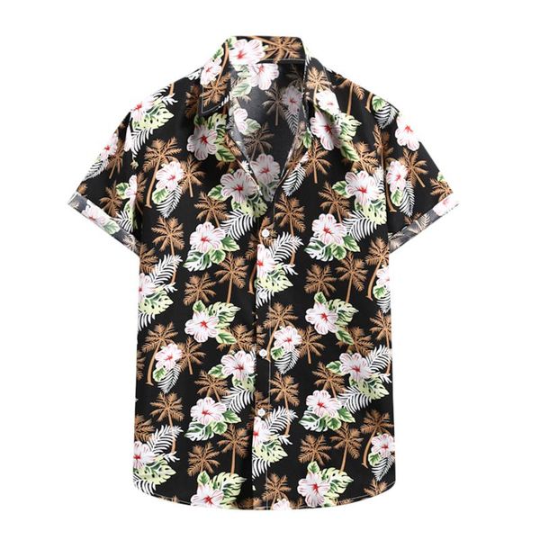 

men's casual shirts floral hawaiian shirt men summer short sleeve quick dry beach turn down collar button vacation clothing chemise hom, White;black
