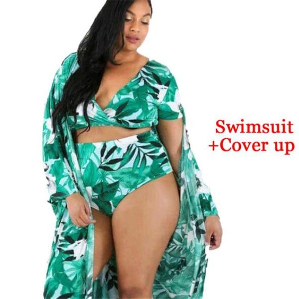 

plus size tracksuits bikini set floral print swimsuit women swimwear big breast brazilian bathing suit maillot de bain femme 5xl 2021, Black