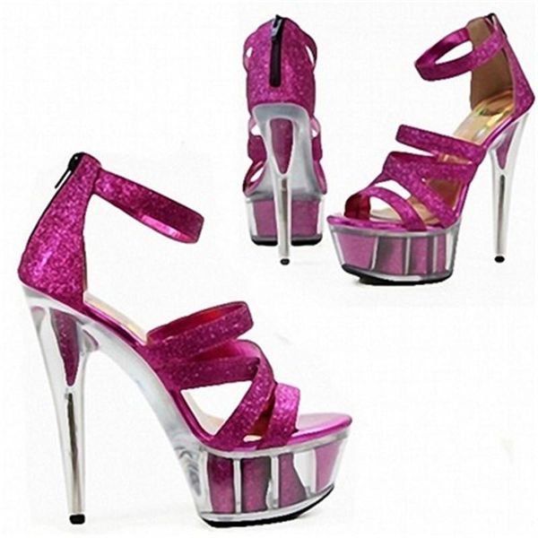 

club fun dress shoes sequined 15cm high heels crystal color heart-shaped sandals for wedding dinner, Black