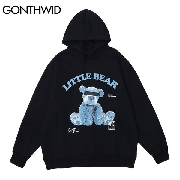 

gonthwid blindfolded toy bear print hooded sweatshirts streetwear hip hop men casual harajuku hoodies fashion pullover male 210813, Black