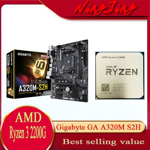 

motherboards amd ryzen 3 2200g r3 original used cpu+gigabyte ga a320m s2h motherboard suit socket am4 without cooler