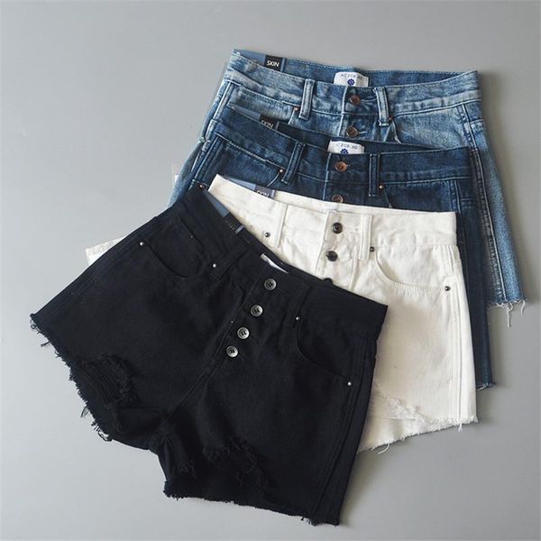 

summer fashion fringe burr black washed denim shorts women 2021 white casual high jeans women's, Blue