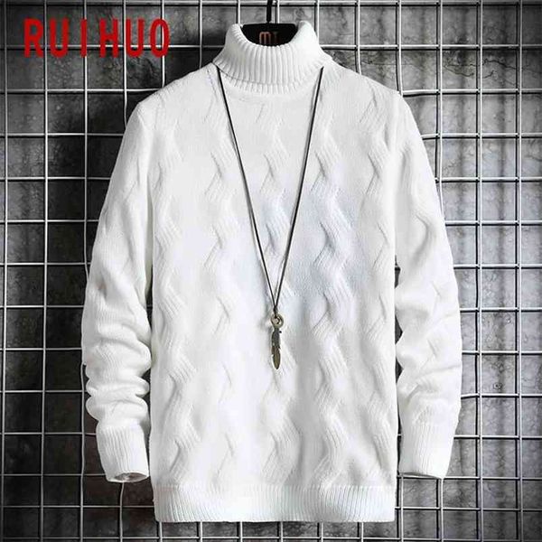 RUIHUO Pulôver Branco Gola Alta Roupas Masculinas Gola Tartaruga Casacos Gola Alta Malha Suéter Coreano Roupas Masculinas M-2XL 210804