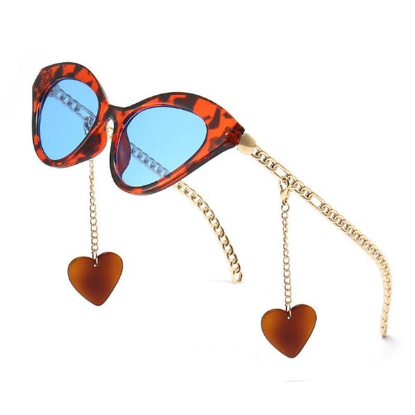 

sunglasses 2021 cat eye women fashion designer female love pendant eyewear gold chain uv400 e194, White;black