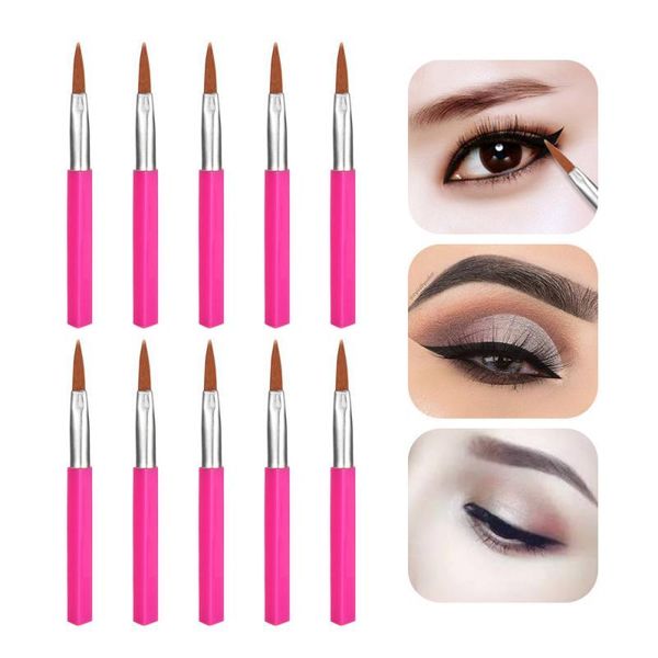 

makeup brushes 10 pcs disposable mini eyeliner brush easy to stick powder professional tools pink rod natural color
