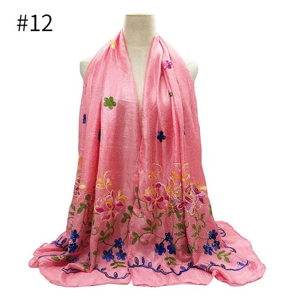 

scarves 10pcs/lot luxury floral embroidered diamonds shawls faux silk muslim hijabs head wrap muffler turban islamic veil, Blue;gray