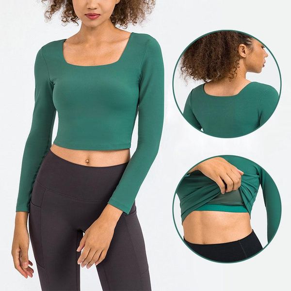 

yoga outfit sdfhsfh arrivals women shirt long sleeve sport slim fitness clothing run u-neck half sleeves with chest pad