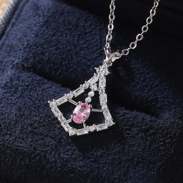 

pendant necklaces ly-design necklace for women oval pink cubic zirconia aesthetic wedding one piece fashion jewelry, Silver