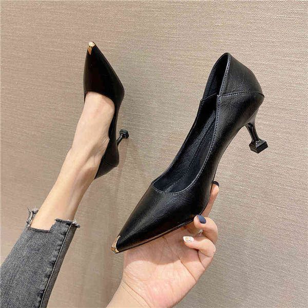 

dress shoes 2022 women's black light mouth high heels korean pointed thin heel profsional uniform single shoes 5a