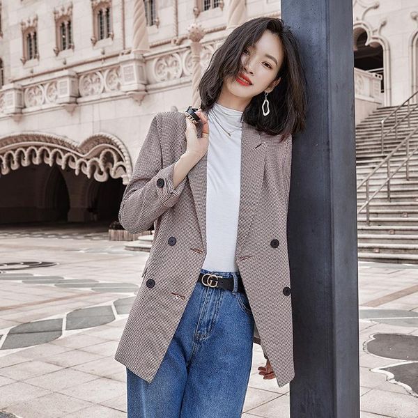 

suit jacket women's long casual polyester double breasted regular blazers coat long-sleeve notched collar suits &, White;black