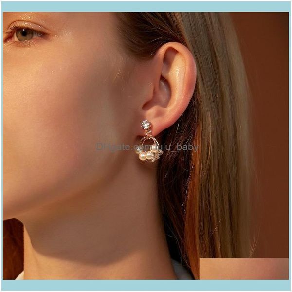 

dangle earrings jewelrydangle & chandelier origin summer korean fashion double circle pearl cubic zircon earings for women exquisite hollow, Silver