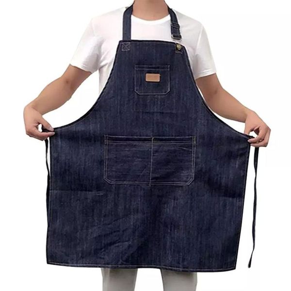 

aprons adults apron adjustable housekeeping denim with pocket cooking accessories for women men dark blue
