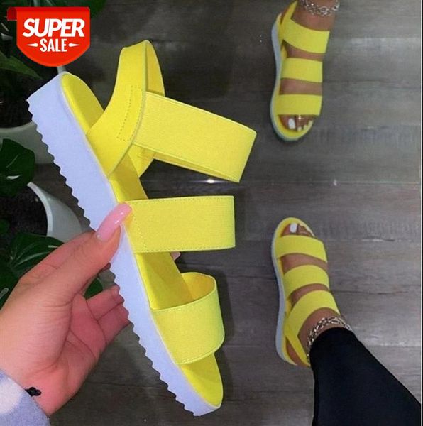 

european and american set of elastic band candy color large size casual beach sandals women #vc5q, Black