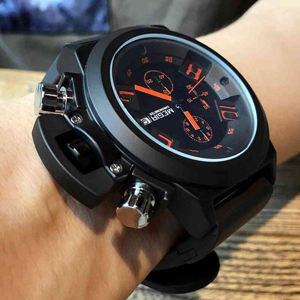 NY LA GM MEGIR Big Dial Fashion Milled Military Sports Watches Waterpersperme Silicone Strap Casual Quartz Wrist Watch Masculino Relogio Masculino 210407 DBG MLB