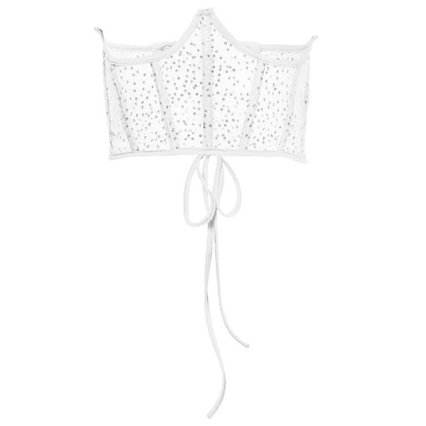 

belts women sheer lace mesh corset underbust bustiers sequins wide waist belt cincher k3nf, Black;brown