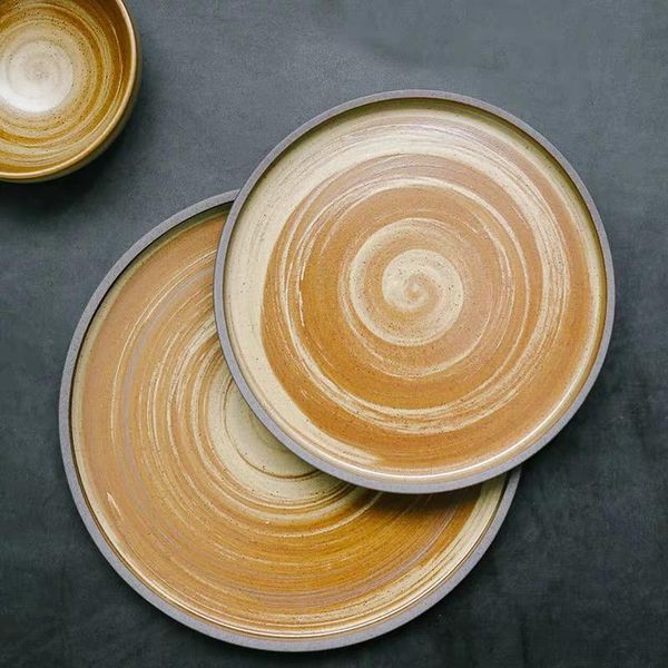 

dishes & plates japanese handmade dinner el steak plate stoare annual ring pattern tableware loaded fruit salad