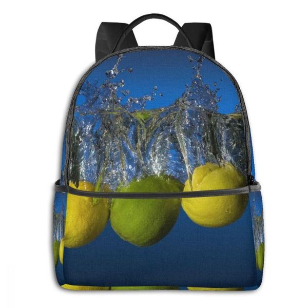 

backpack tropical fruit limes and lemons dropped in water boy girl school bag for teenager student shoulder travel