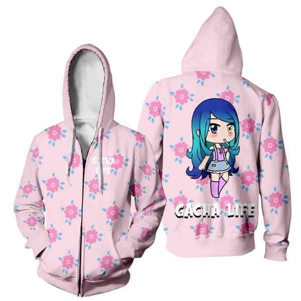 

men's hoodies & sweatshirts 2021 arrival gacha life men/women zipper 3d print game fashion sweatshirt long sleeve coat plus size hooded, Black