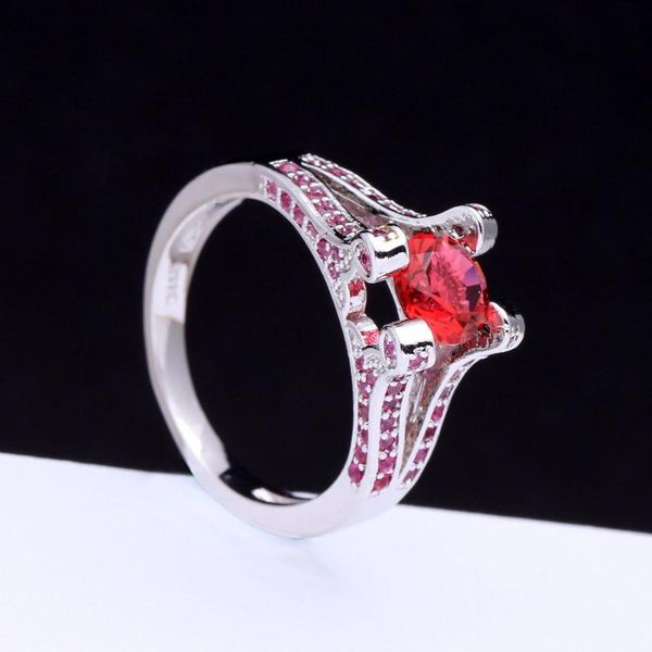 

wedding rings pink red finger ring jewelry classic romantic women vintage jewellery paved cz zircon gift, Slivery;golden