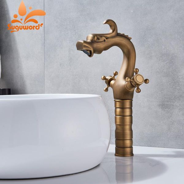 

bathroom sink faucets suguword antique brass or orb basin faucet deck mounted mixer taps and cold water dual handle one hole tall
