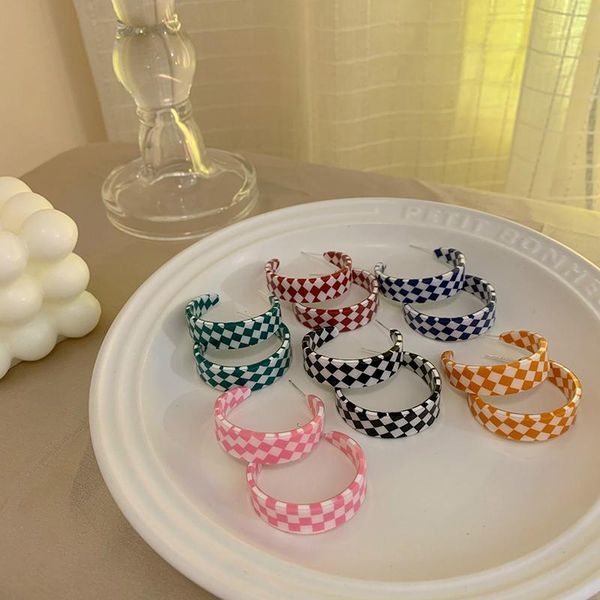 

hoop & huggie 2021 korean acrylic resin acetate earrings round women large acetic acid black white pattern accessories, Golden;silver