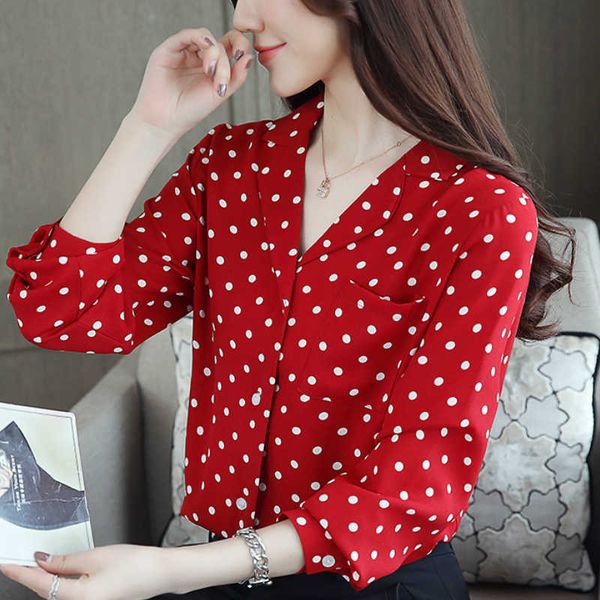 

blusas femininas elegante blouses woman fashion long sleeve dot chiffon blouse women shirts womens and blouses b828 210602, White