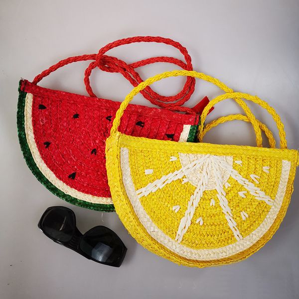 

2021 3d bags handmade straw bag fruit cute watermelon lemon wheat straw rattan bag leisure vacation messenger female casual wild