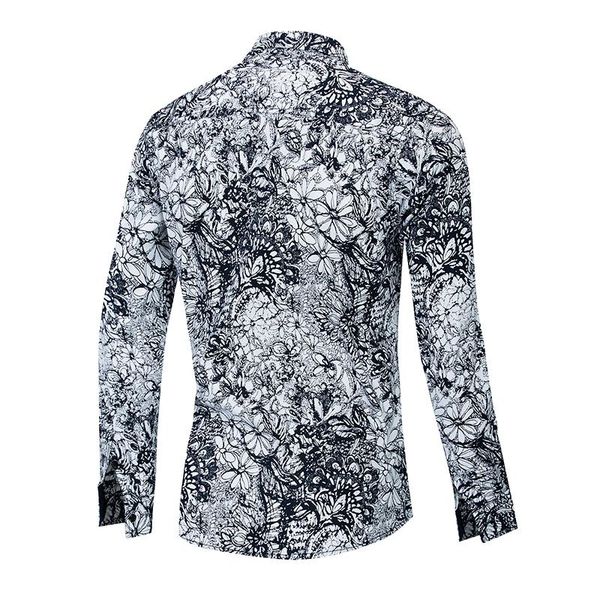 

european size 2021 fashion flower shirt male long sleeve casual button down dress 100% cotton beach hawaiian shirts 56004 men's, White;black