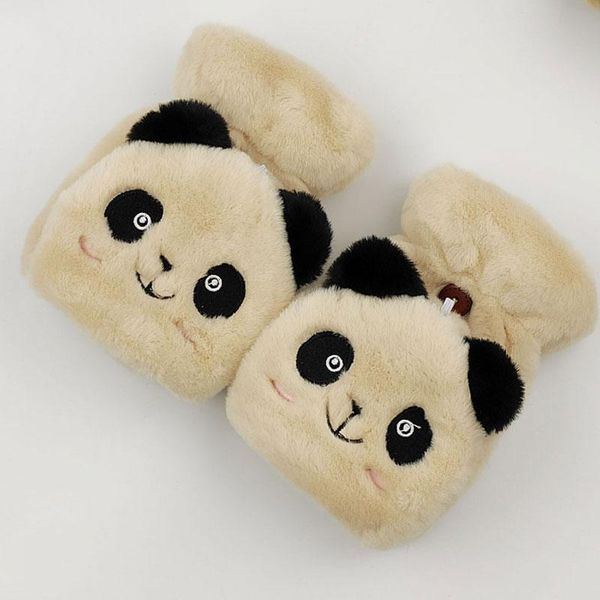 

five fingers gloves winter warm fashion panda plus velvet half-finger cartoon clamshell driving and cold-proof cute, Blue;gray