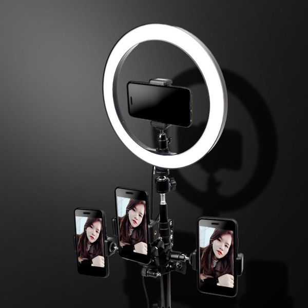 

dimmable 26cm led ring light pography studio camera po phone video lamp with tripod multiple mobile holders flash heads
