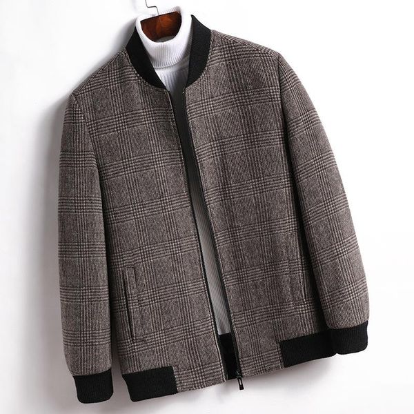 

autumn and winter 2021 men's stand collar wool jacket leisure youth british style overcome plaid jackets, Black;brown