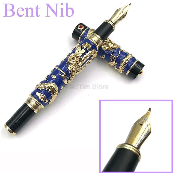 

fountain pens jinhao business blue cloisonne ancient double dragon calligraphy pen fude bent nib advanced craft writing gift