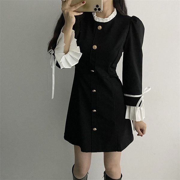 

comelpatchwork long sleeves autumn large size ol a-line elegant cotton retro women stylish dresses vestidos 210515, Black;gray