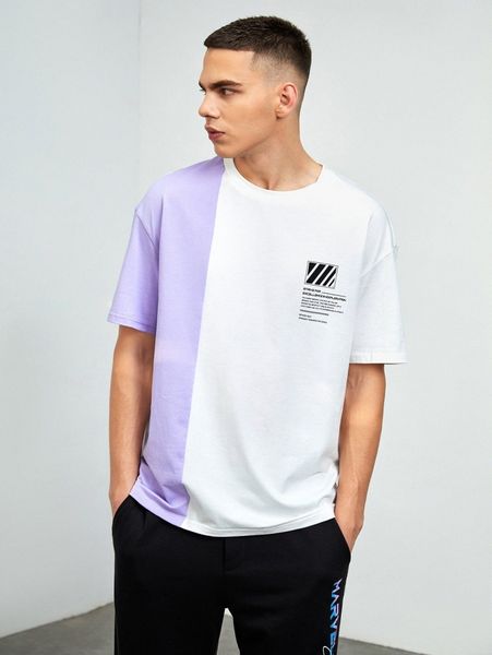 

men slogan graphic drop shoulder tee e6al#, White;black