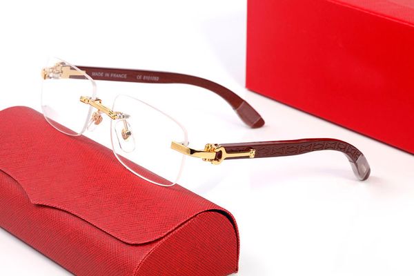

Brand Designer Glasses Sunglasses Women Mens White Man Womens Polarized Sunglasses Wood Carving Buffalo Horn Glasses Eyeglass Frameless Transparent Eyeglasses