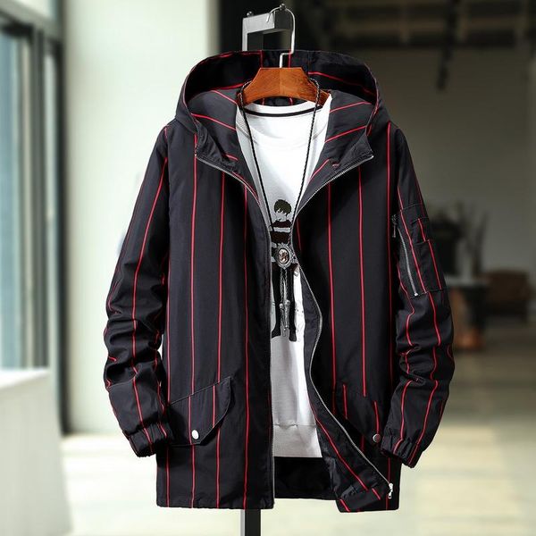 

men's jackets oversize fashion striped jacket men casual hooded plus size mens coats spring autumn zippers streetwear bomber 4xl-9xl, Black;brown