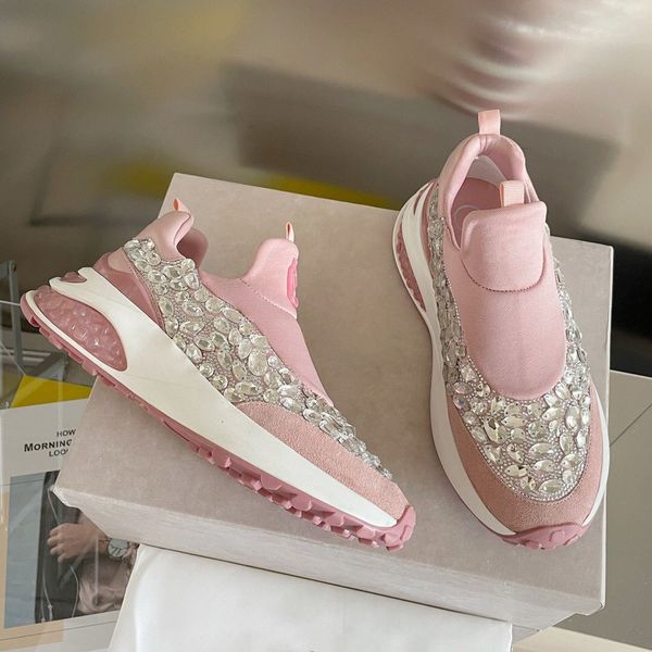 

luxury sports women's shoes fashion brand comfortable lace-up designer sneakers with diamond uppers, Red;white