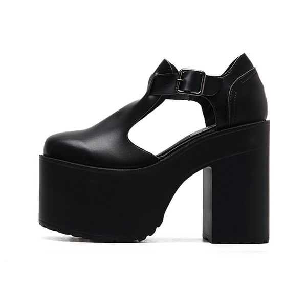

2299u nif super high heel muffin sho round head waterproof platform buckle single e harajuku punk thick women's, Black