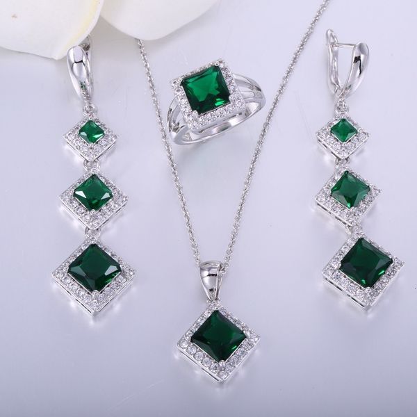 

jewelry set fashion selling new product square long zircon earring ring necklace bride jewelry three piece, Slivery;golden