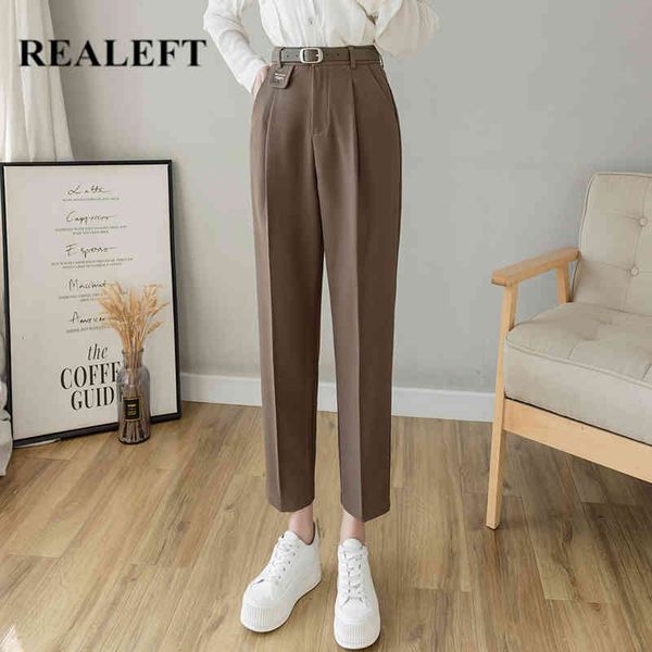 

suit pants elegant high waist trousers straight pockets ankle length ol style fashion women's female 210428, Black;white