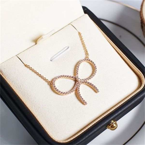 

t family bow necklace fan bingbing same full diamond butterfly pendant 925 sterling silver plated 18k gold chain