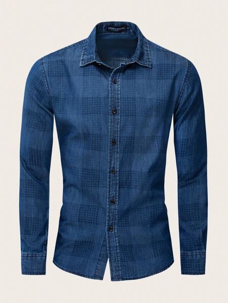 

men plaid denim shirt l5np#, Blue
