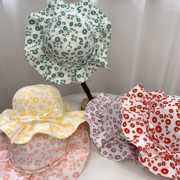 

toddler kids girls floral print printing pattern bucket hats hat sun cap multiple colors vogue children hat1, Yellow