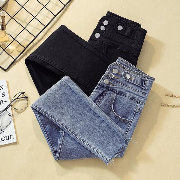 

women's jeans trousers girls stretch pant black blue high waist pencil for women plus size spring tassel sexy
