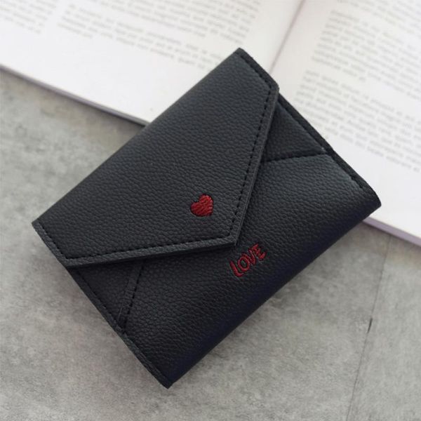 

wallets three fold card slots purse heart pattern women wallet multifunctional small coin pocket portable mini fashion pu leather, Red;black