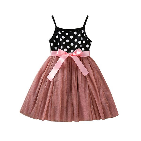 1-6Y Mode Süße Kinder Kind Mädchen Sommerkleid Polka Dot Gedruckt Sleeveless Patchwork Party Kleid Spitze Tüll Kleid Q0716