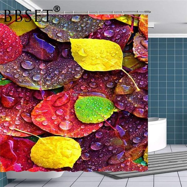 

natural plants shower curtain colored leaves and dew pattern waterproof multi-size douchegordijn bathroom decor with 12 hooks curtains
