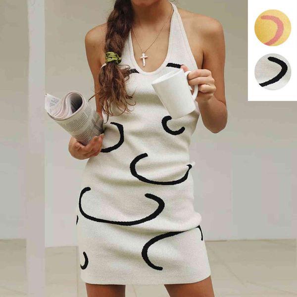 

2021 spring and summer women's wool sling short slim open back dress, Black;gray