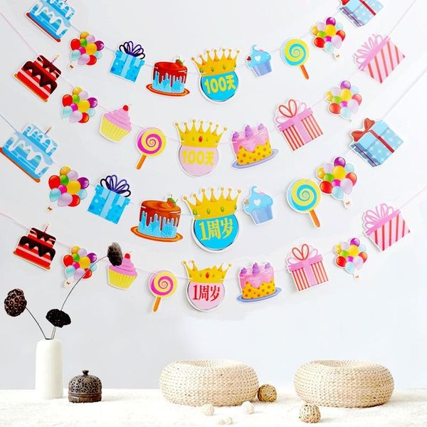 

party decoration copyright birthday pull flag 100 days paper cake flower triangle supplies layout
