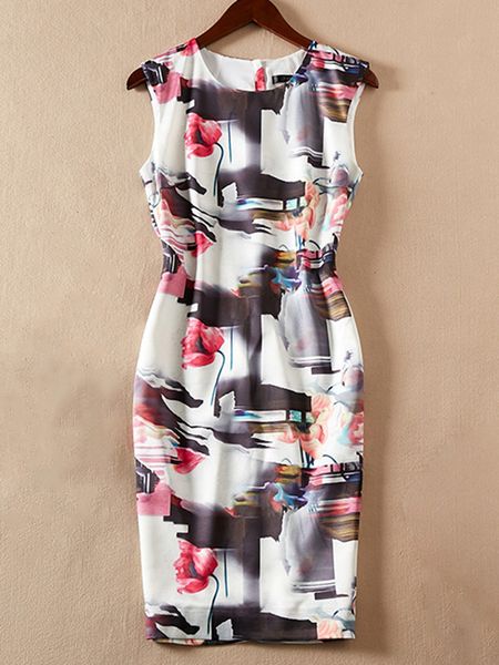 

Casual Dresses I Abstract Stamped Flower Wrapped around my neck With sleeveless dresses 6R6K, Black;gray